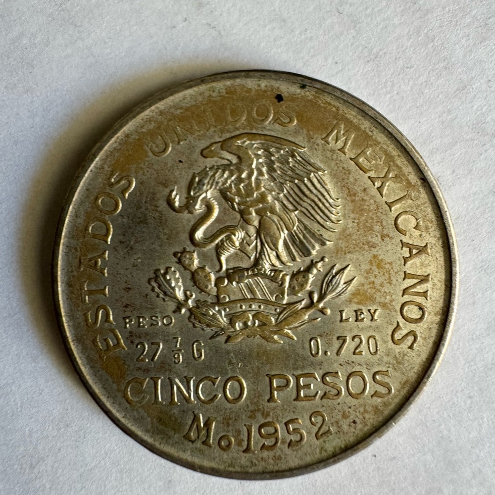 1952 Mexican Cinco Pesos Coin